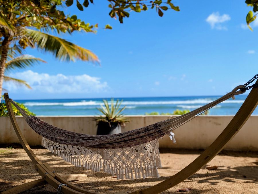 Le hamac, entre cocotier et lagon — Villa Crystal Beach, Saint-François, Guadeloupe